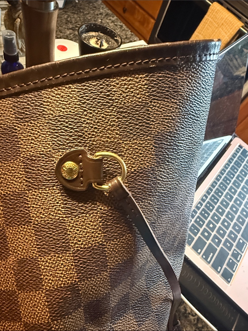 Louis Vuitton Brown Checkered Tote with Red Interior - Picture 8 of 10